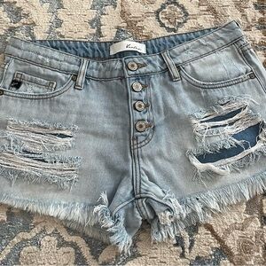 RanCan Light Blue Distressed Denim Shorts Size 5/26
